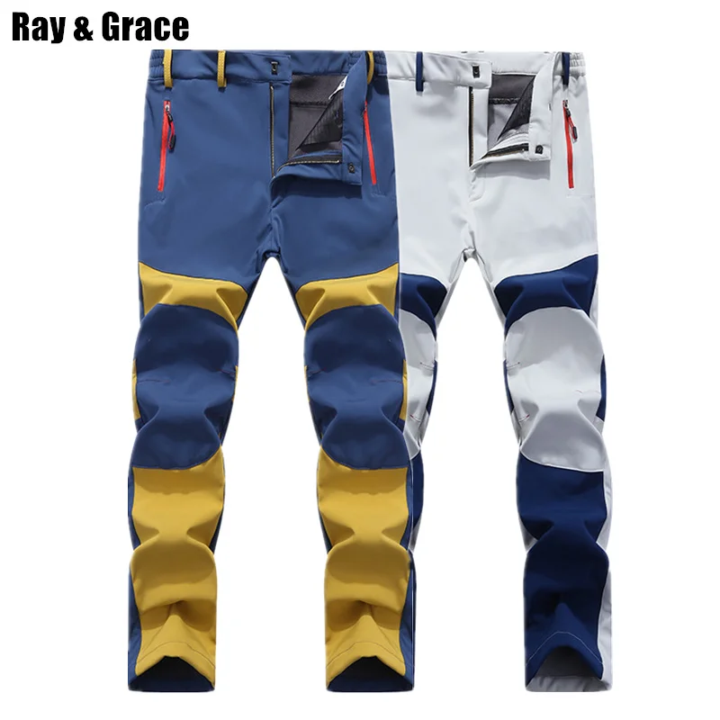 RAY GRACE, зимние толстые походные брюки для мужчин, уличные треккинговые горные альпинистские спортивные брюки, мягкая оболочка, термо флисовые брюки