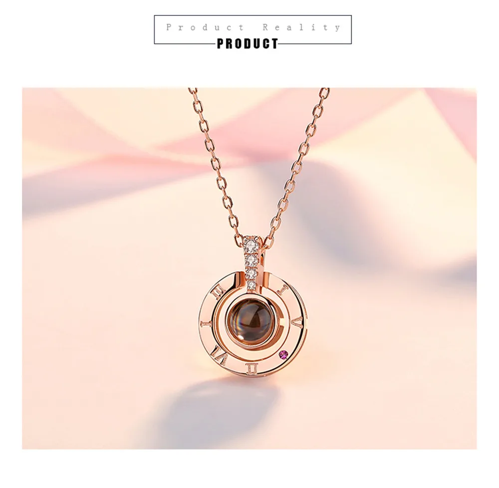 I LOVE YOU In 100 languages Projection Necklace For Memory Of LOVE Choker Collier Round Shaped Drop Shipping
