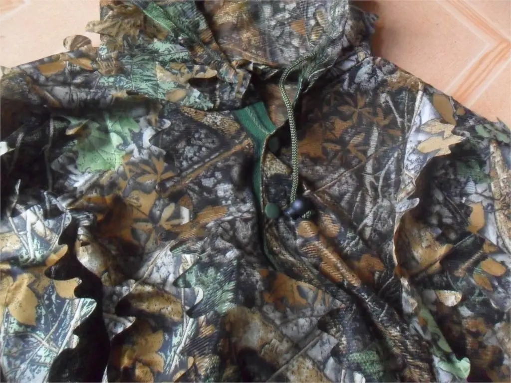 Листовое пончо джунгли ghillie Костюмы охотничьи камуфляжные 3D Bionic Leaf Yowie Mesh для охоты add uttons более удобные
