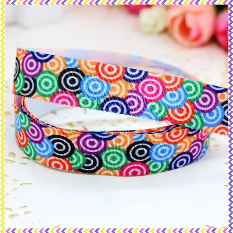

DHK 5/8'' 5yards Fold Over Elastic FOE sugar circle printed headband hair band diy decoration OEM Wholesale C304