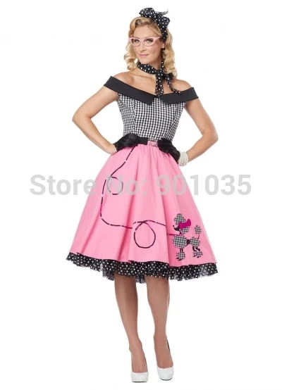 FREE SHIPPING Rock n Roll Dress 1950s Ladies Fancy Dress Grease Fifties Womens Costume Outfit