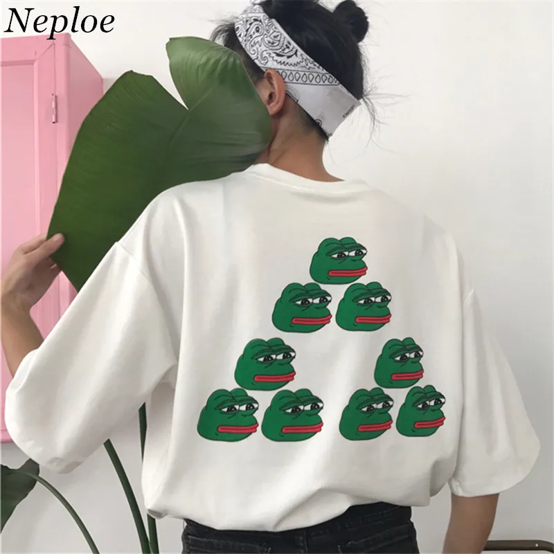 Neploe/2019 летние женские футболки с принтом лягушек Новое поступление повседневные