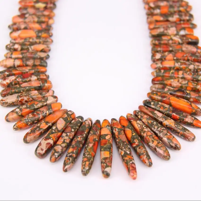 Orange Sea Sediment Stone Graduated Slice Loose Beads for Necklace strand Impression Stones Top Drilled Stic Point Pendants | Украшения и