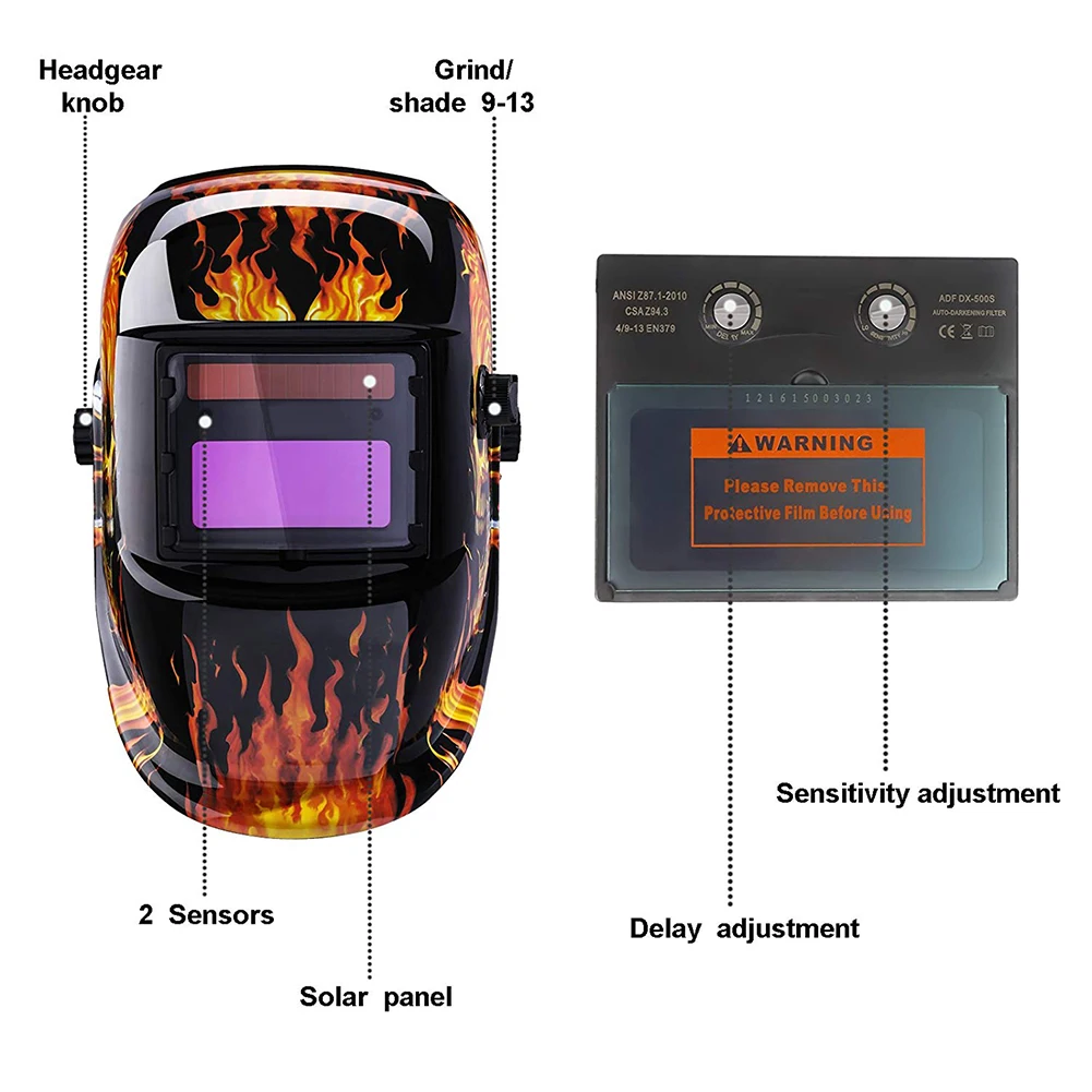 

Солнечная Авто Затемнение Регулируемая электрическая Сварочная маска/шлем/сварочный объектив для сварочной машины 92*42 мм, 1 шт.