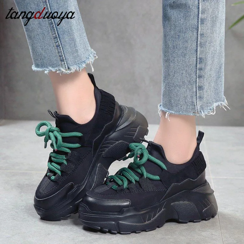 

Женские кроссовки для бега, спортивная обувь, увеличивающая рост, женские кроссовки на платформе, женская обувь, кроссовки на шнуровке, 2020