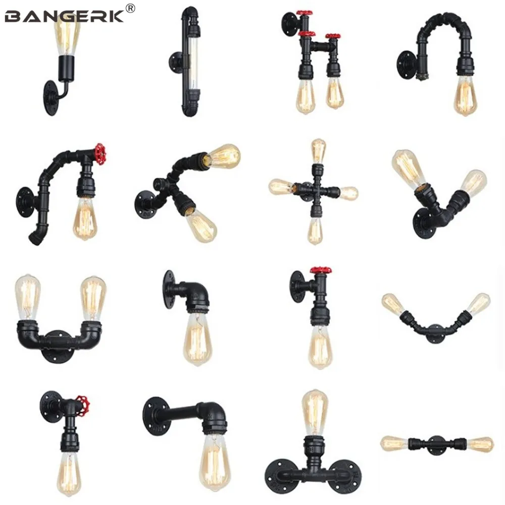 

Loft Black Iron Wall Light LED Edison Sconces Vintage Water Pipe Wall Lamp Retro Lights For Aisle Bedside Home Decor Lighting