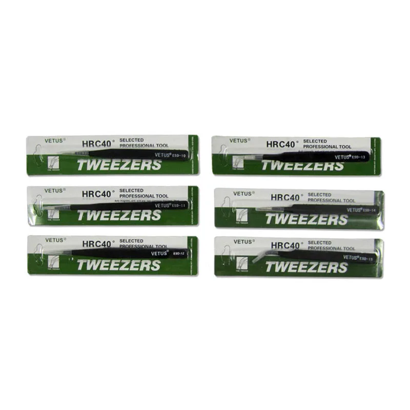 

6pcs/lot VETUS ESD 10 to 15 stainless steel BGA anti-static tweezers SMD rework soldering tools