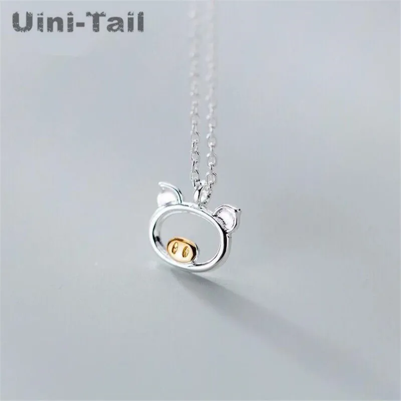 Uini-Tail hot new 925 Tibetan silver cute pig necklace Korean simple fashion tide flow small animal jewelry high quality ED331