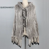 real rabbit fur poncho with hood and tassels womens shawl horn button fur poncho wintre pashmina