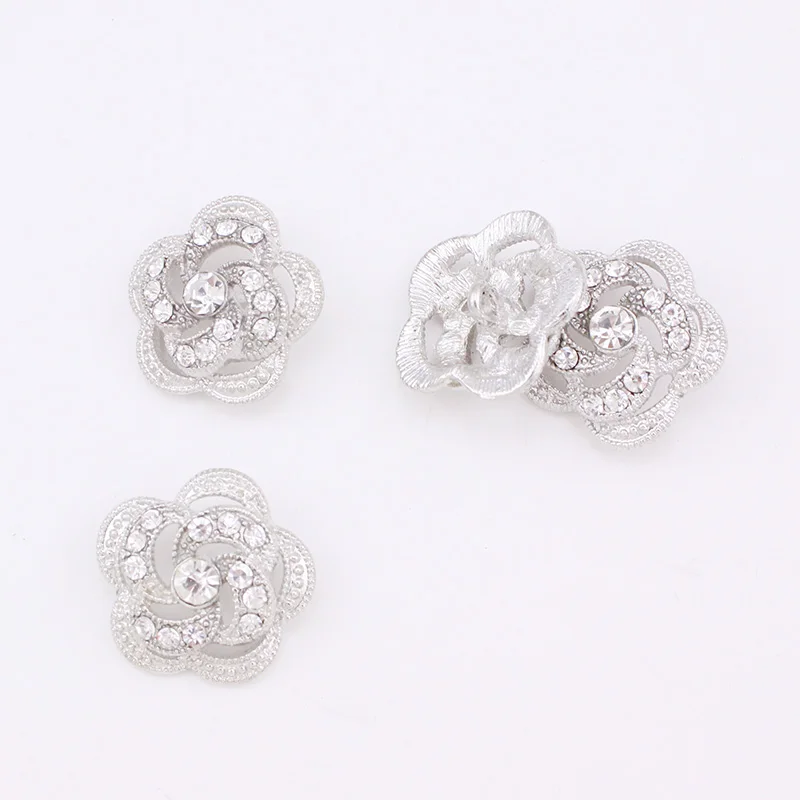 

50PCS/LOT DIY Rhinestone Rose Shank Buttons Metal Sewing Decorative For Wedding Women Coat Botones Accessory Wholesale NK037