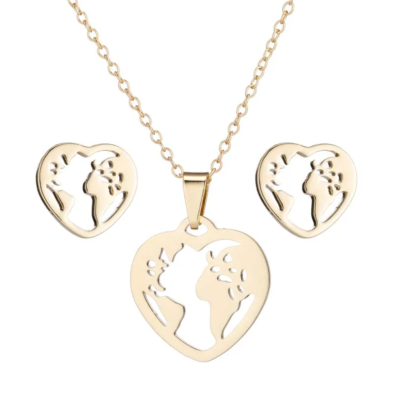 Hfarich Simple Origami Heart World Map Pendants Necklace Women Generous Exquisite Geometric Round Choker Jewelry Gifts | Украшения и