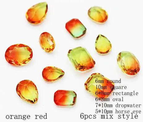 6pcs orange green 6 шт. смешанный размер градиентный Камень Прямоугольник Овальный Кристалл Смола ювелирные изделия DIY ремесло вещи Kawaii дизайн ногтей мини Декор Аксессуары кабошон - Цвет: 6pcs orange green