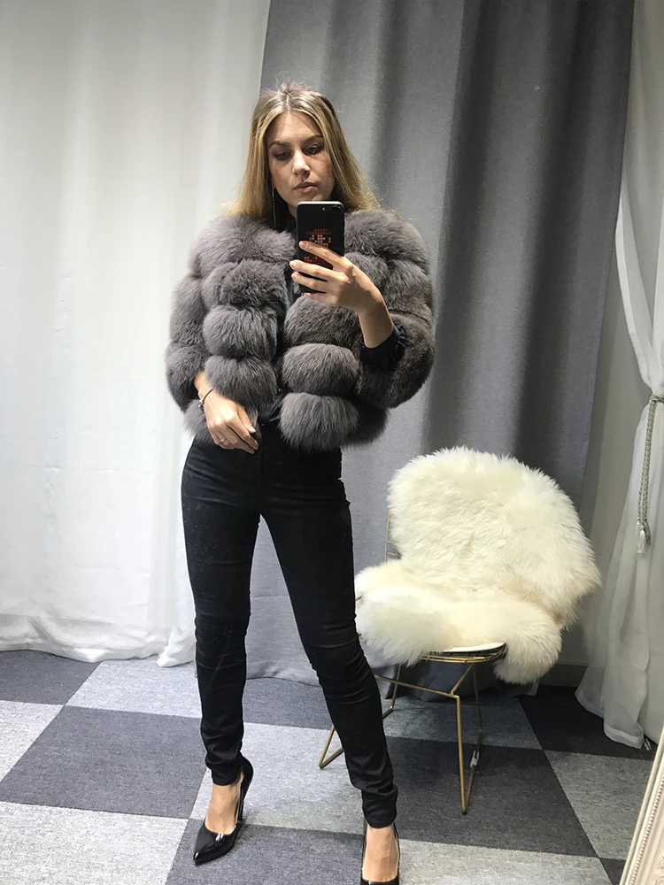 EIFURKOP шуба из натурального Лисьего меха, модное серое натуральное меховое пальто, женская меховая куртка, Большая распродажа, Женское пальто, верхняя одежда