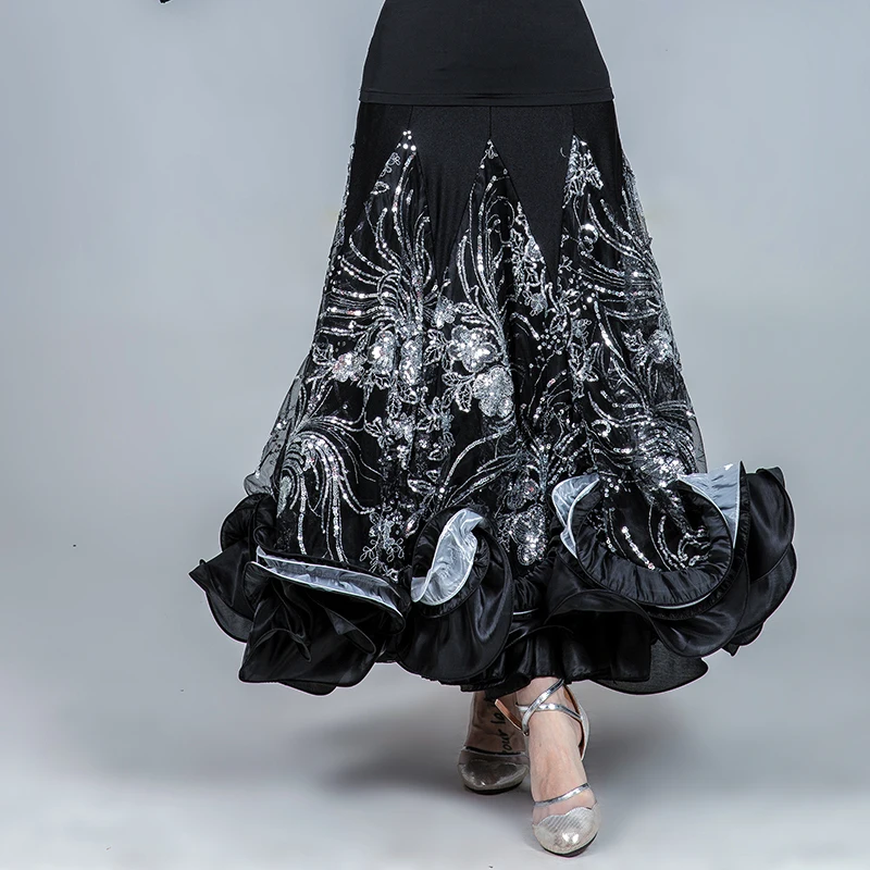 black skirt Стандартная юбка для танцев, женские юбки для бальных танцев, топы для танцев фламенко, костюм для испанского фламенко, юбка для вальса, одежда для сценических танцев - Цвет: black skirt