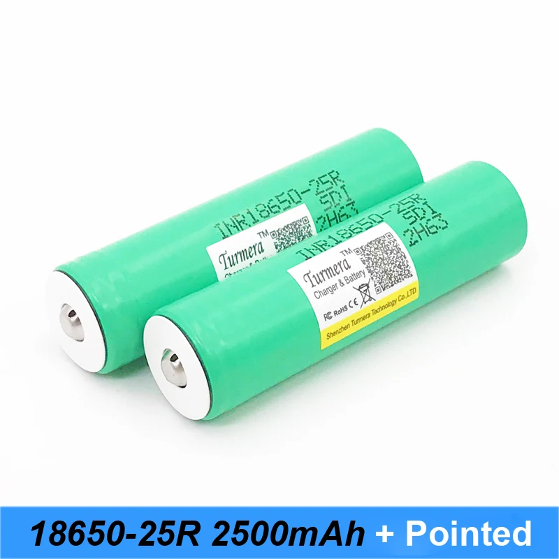 Turmera 18650 2500 мА/ч 20A INR18650 25R литий Батарея с заостренными носками для электронная