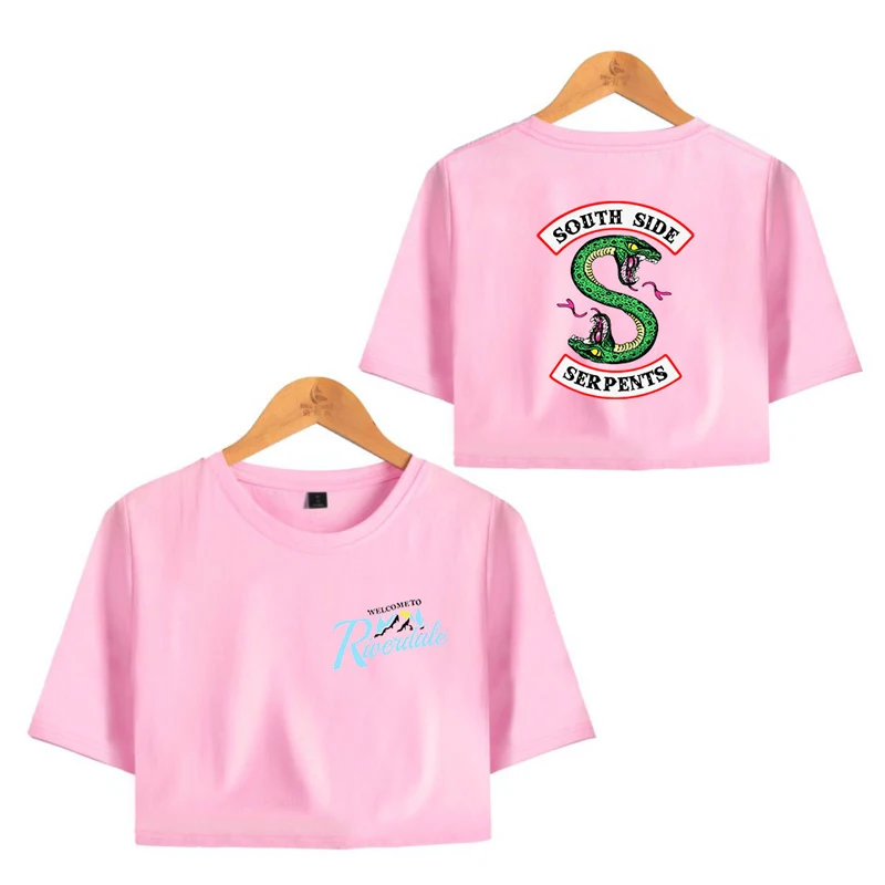 LUCKYFRIDAYF 2018 Riverdale Summer crop top women Sexy Bare Midriff tee Tops Short Sleeve south side serpent | Женская одежда