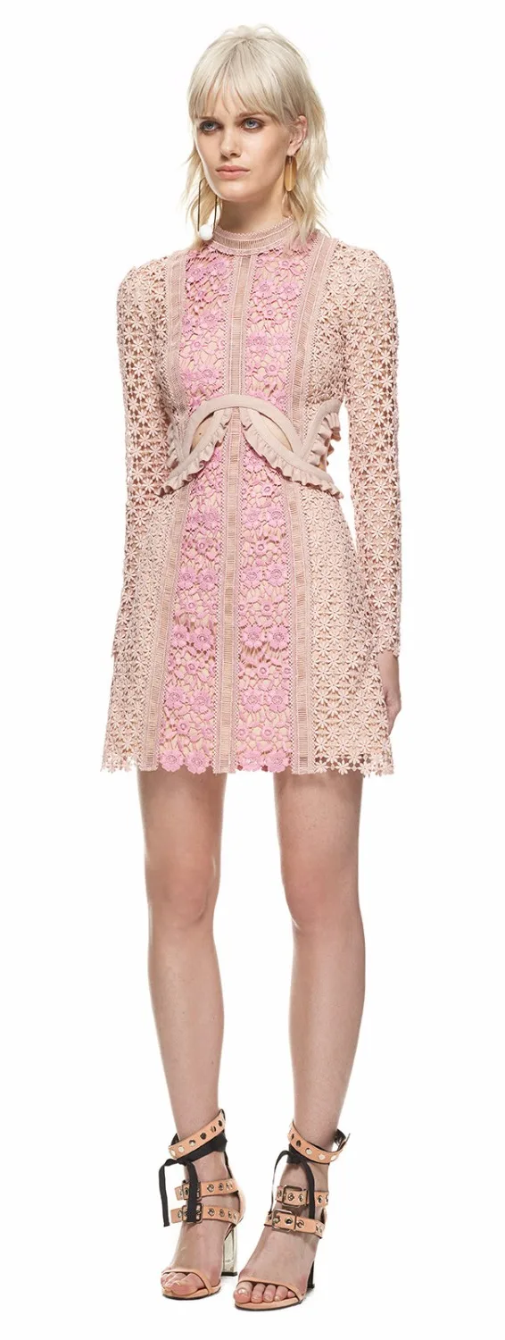 Женское кружевное платье Автопортрет облегающее ажурное с длинным рукавом и