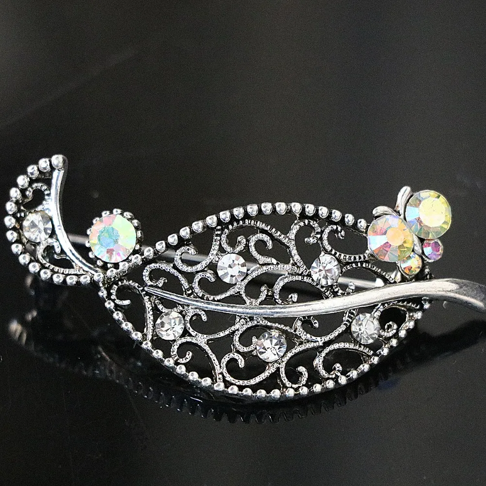 Модная брошь в форме листа разноцветные стразы кристалл женский подарок булавки