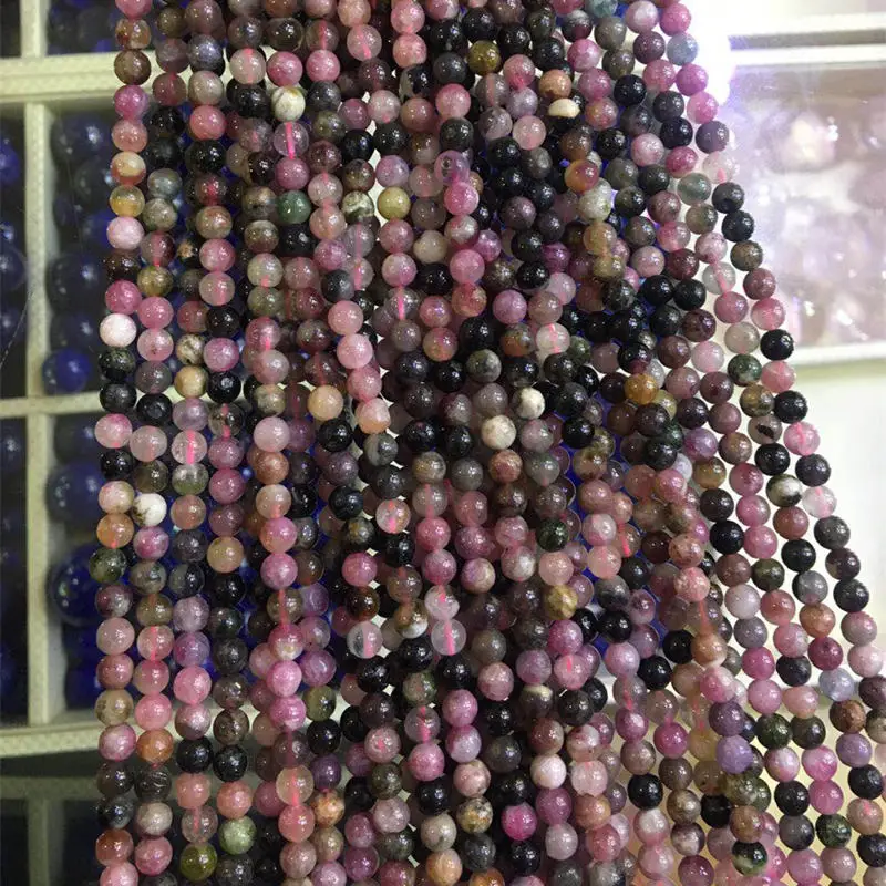 Multicolor 5mm natural tourmaline stone jaspers round loose beads fit diy bracelet necklace top quality findings 15inch B3445 | Украшения и