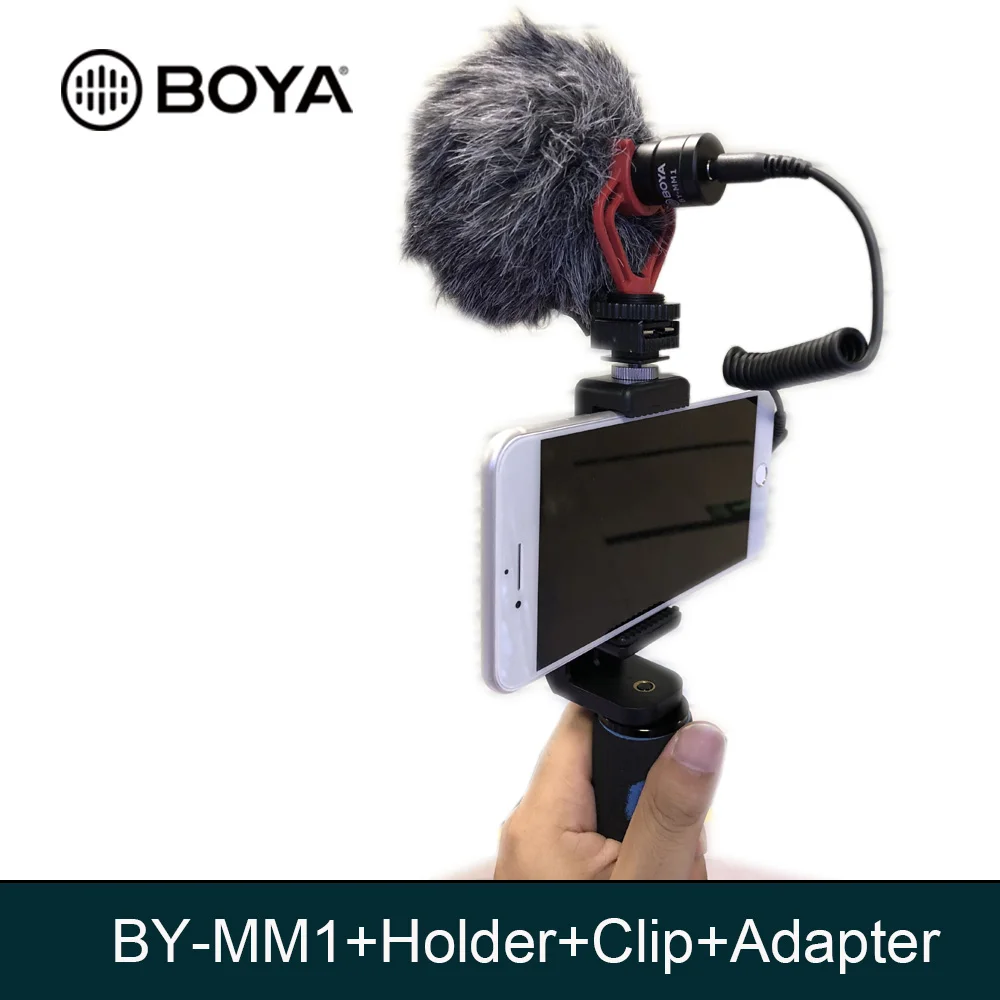 with holder Clip BOYA BY-MM1 кардиоидный микрофон для смартфона DJI Osmo Nikon Canon DSLR Youtube Vlogging запись 3,5 мм аудио кабель - Цвет: with holder Clip