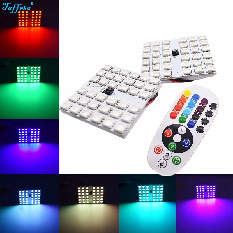 

Festoon BA9S T10 36 LED 5050 SMD 16 Colors RGB LED Panel Car Auto Interior Reading Map Lamp Bulb Dome Light + Remote Controller