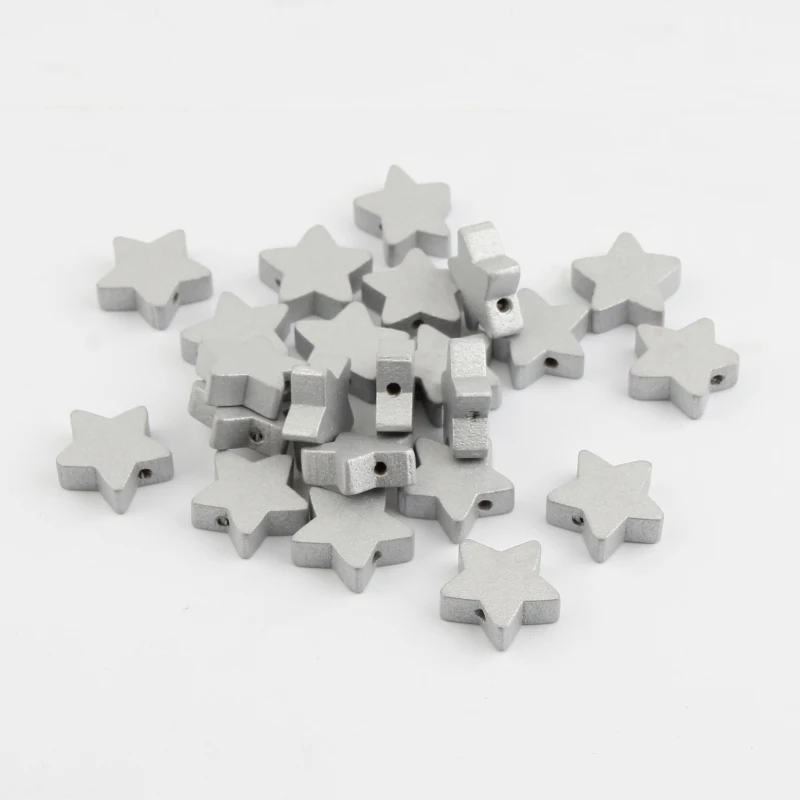 30pcs Gold/Silver Color Star Shape Wooden Beads Loose Spacer For Jewelry Making Diy Necklace Bracelet 15x15mm | Украшения и
