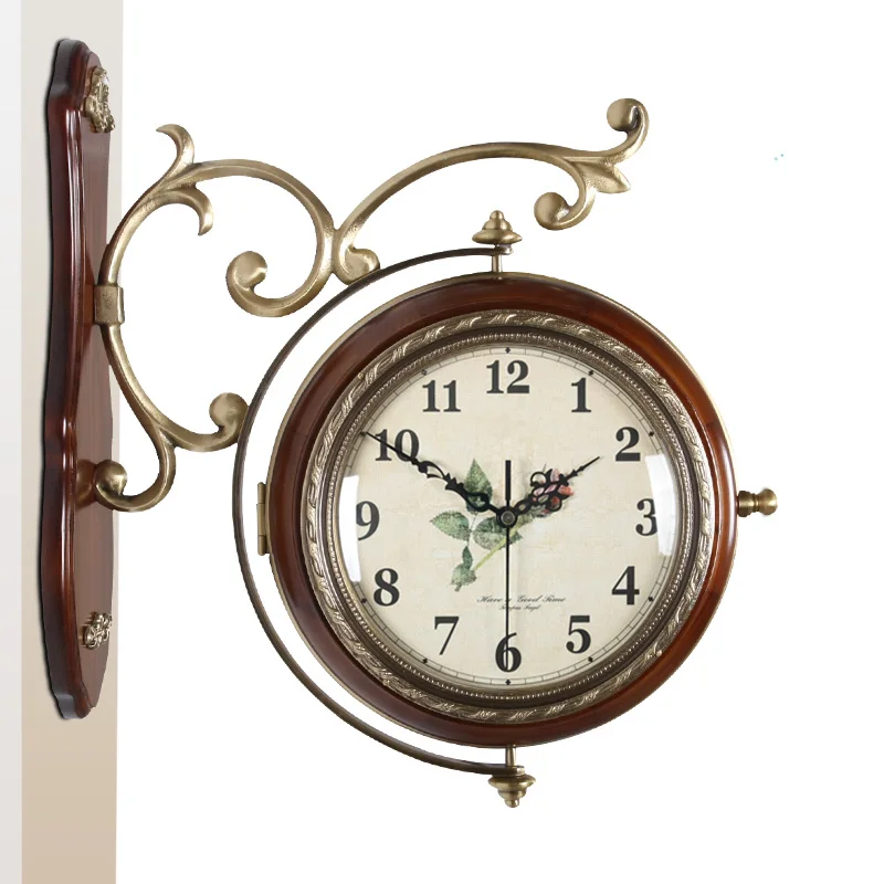 Meijswxj Saat из цельного дерева Двухсторонние настенные часы Reloj duvar saati Horloge Murale
