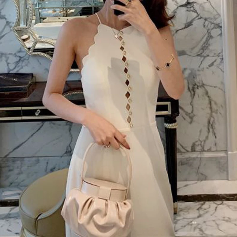 Женское облегающее платье с лямкой на шее Max Spri летнее ажурное волнистое до