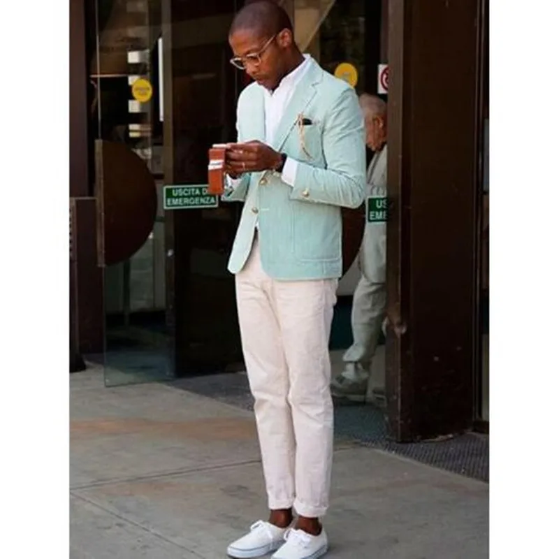 

Fashion Mint Green Summer Men Suits With Ivory Pants Best Men Suits For Summer Young Men Daily Wear (jacket+pant)