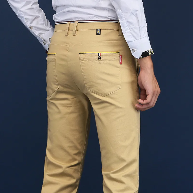 QMGOOD Hot Sales Men's Casual Pants Business Mens Comfortable Male Summer Trousers 6 Colors Joggers Cotton Men Clothing |