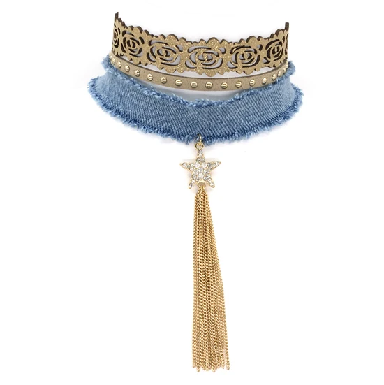 Новый кисточкой чокер 3 шт./компл. звезда горный хрусталь кулон синяя цепочка на