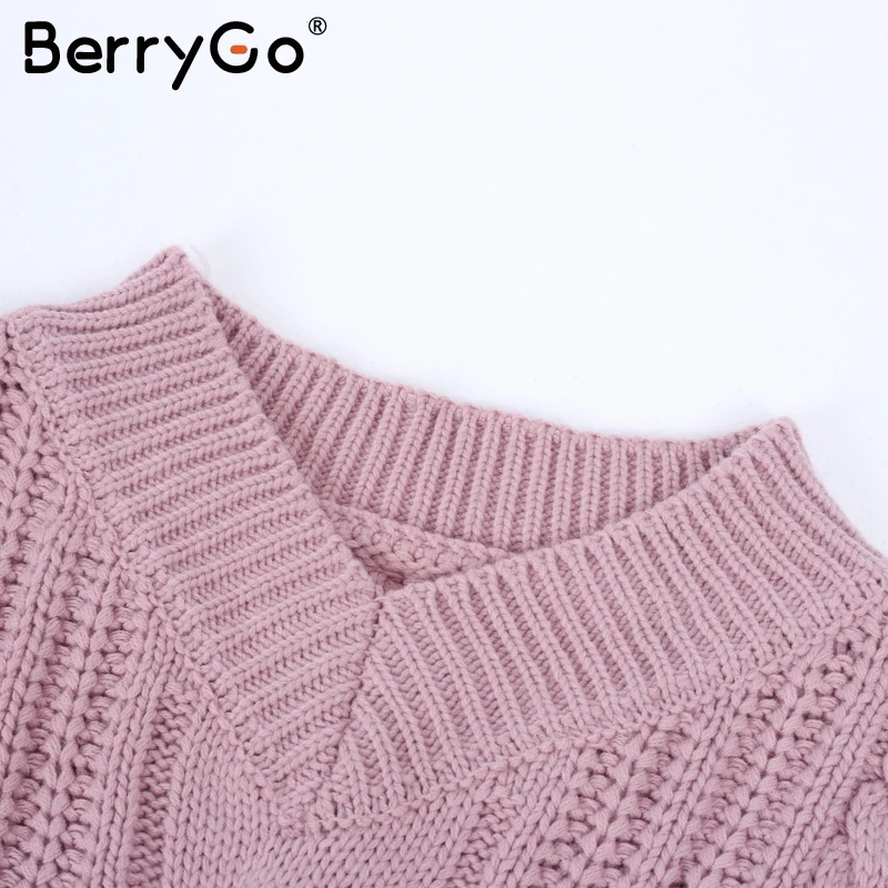 BerryGo вязаный пуловер осень зима длинный рукав 2017 свитер женский pull femme уличная