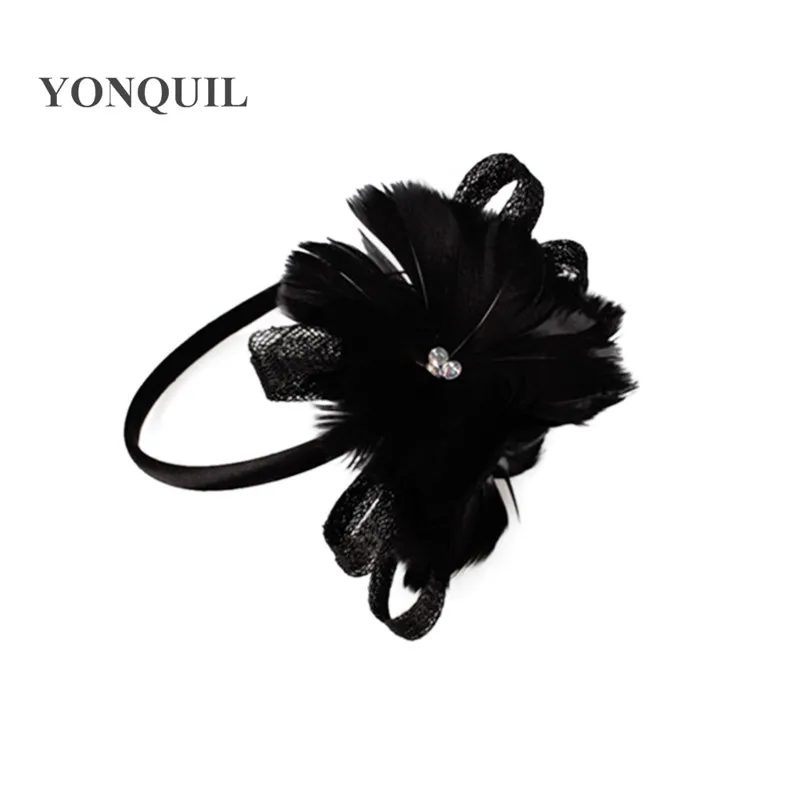 

Elegant Beige Sinamay Fascinators Red Feather Flowers for Wedding Hair Accessories Bridal Headpieces Women Party Headwear MYQ059