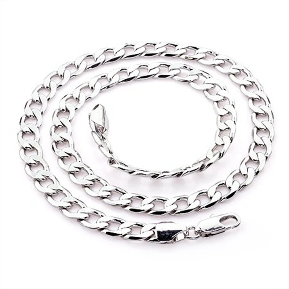 

Cuban Chain White Gold Filled Flat Women Mens Chain Necklace 8mm Wide 24in Long