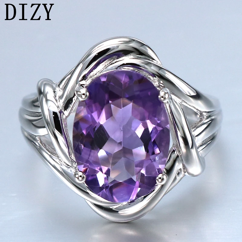 DIZY Овальный 4.7CT натуральный фиолетовый аметист кольцо 925 пробы серебро драгоценный камень кольцо для женщин подарок Свадебные ювелирные изделия, обручальное кольцо