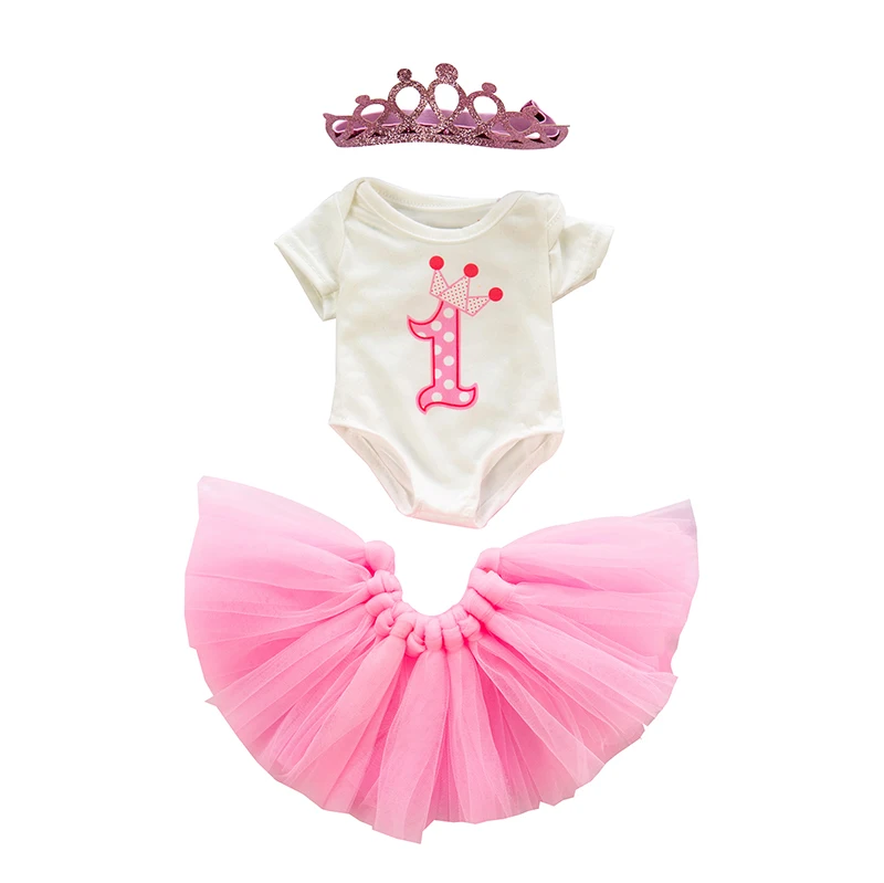 

Fit 18 Born Baby inch Doll Clothes accessories 43cm Girl Pink Red Color Digital Crown Skirt Suit For Baby Birthday Gift