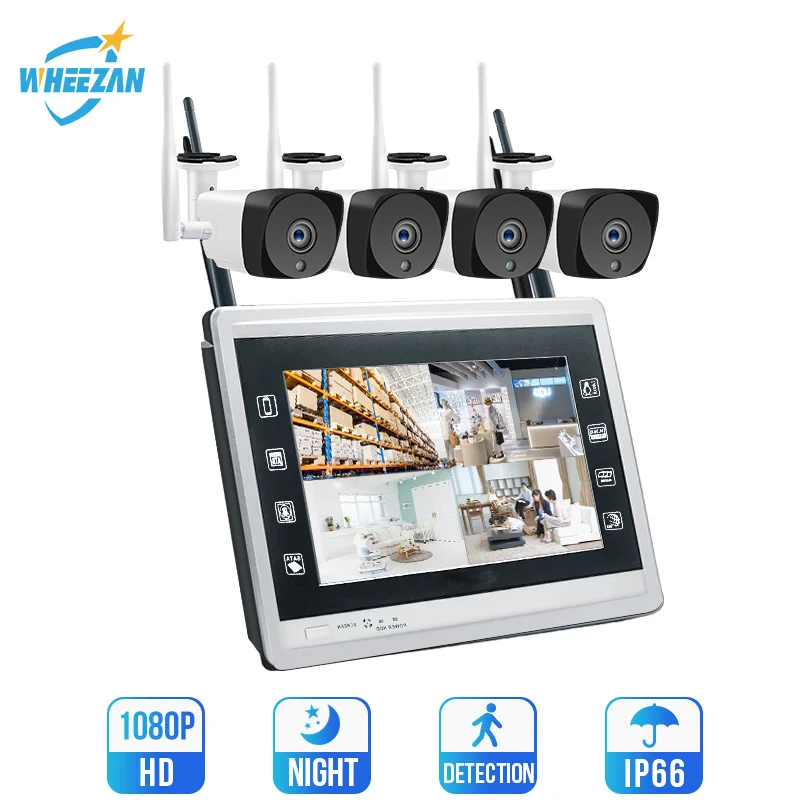Беспроводная система видеонаблюдения Wheezan Домашняя безопасность 4CH HD 1080P ночное