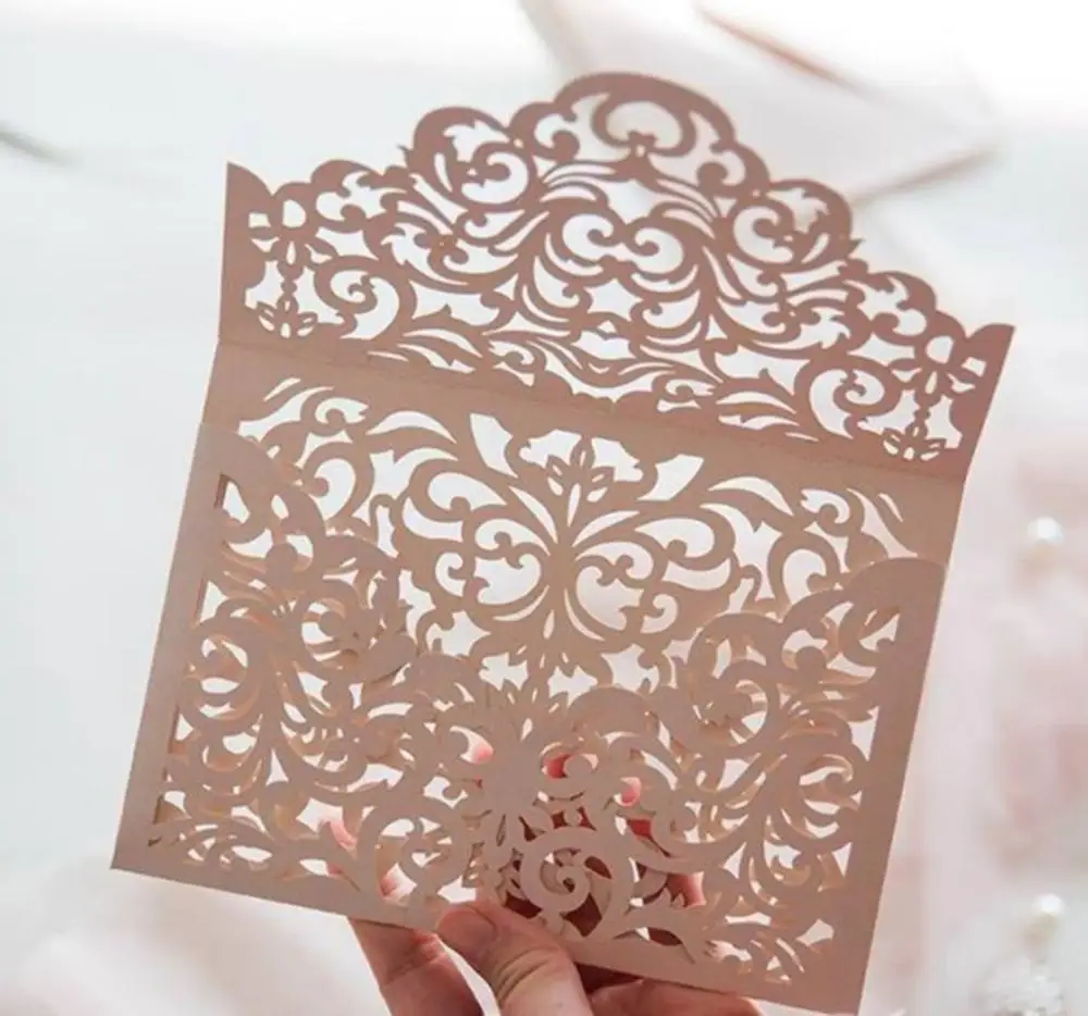 light pink vintage 100X черный и белый Жених и невеста вертикальное Свадебное приглашение карточка срезанные ворота складной карман пригласите Invitaciones - Цвет: light pink vintage