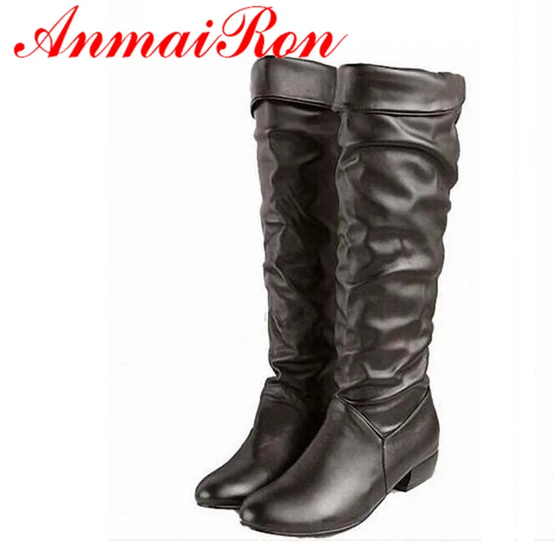 

ANMAIRON Long Boots New Big Size 34-43 Free Shipping Hot Sale Winter Mid-Calf Women Boots Black, White and Brown for Choice