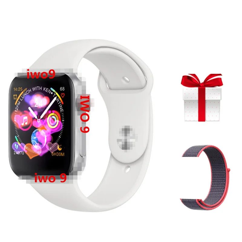 white add nylon belt IWO 9+ ремень/набор смарт-часов IWO 9 44 мм серия 4 монитор сердечного ритма Bluetooth часы для IOS Android reloj обновление iwo 5 6 7 - Цвет: white add nylon belt