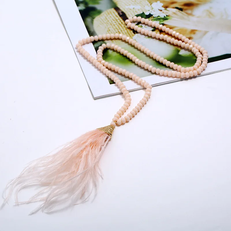Light pink LZHLQ новое ожерелье с кисточками шелковые кисточки стеклянные бусины из хрусталя ожерелье s 90 см длинное ожерелье женские подарки модное богемное ювелирное изделие - Окраска металла: Light pink