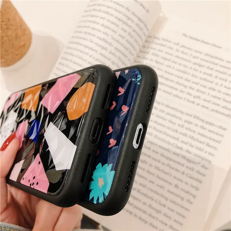 interesting diamond pattern irregularity square black phone Case For Apple iphone 6 6s 7 8 Plus X XS XR MAX epoxy case |