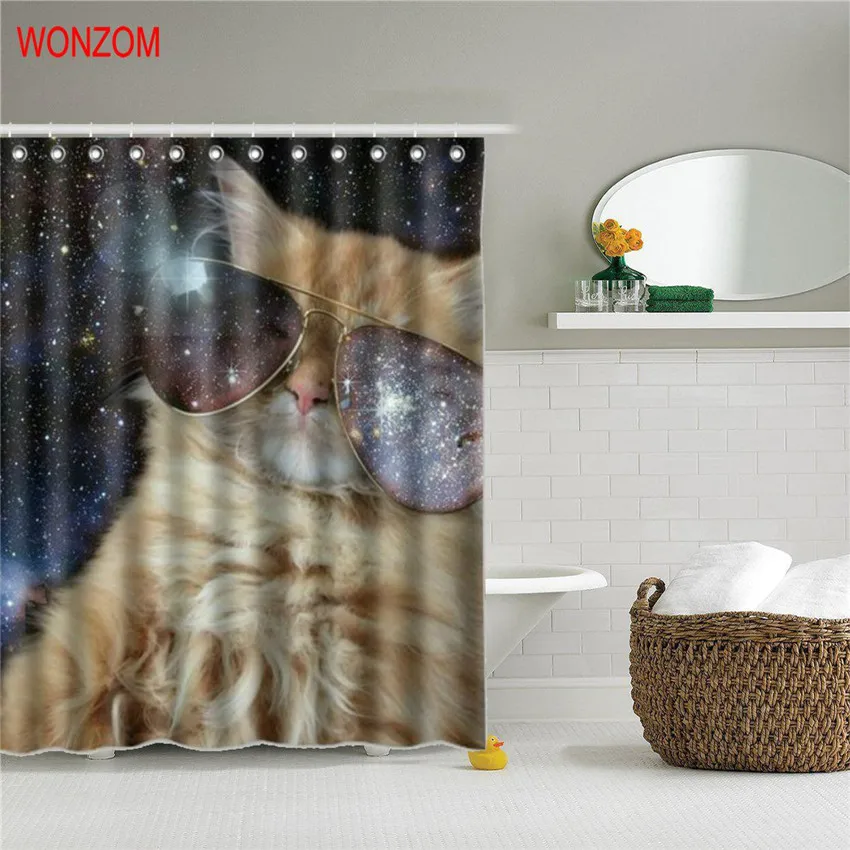 WONZOM 3D полиэстер занавески для кошек с 12 крючками декора ванной современный