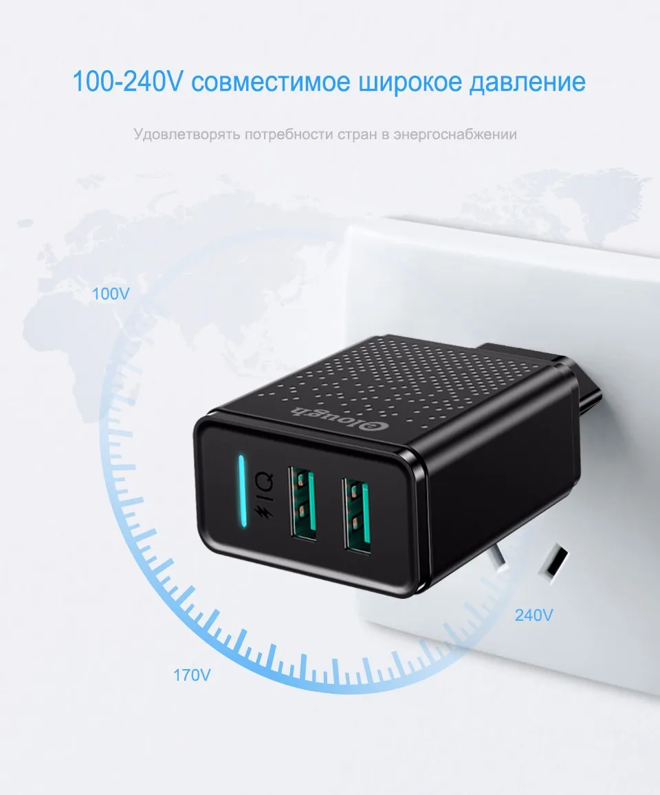 Elough Dual USB зарядное устройство для iphone Samsung Xiaomi Huawei быстрая зарядка 5 В 2.4A максимум огнеупорный материал интеллектуальная зарядка Сильная совместимость адаптер EU штепсель