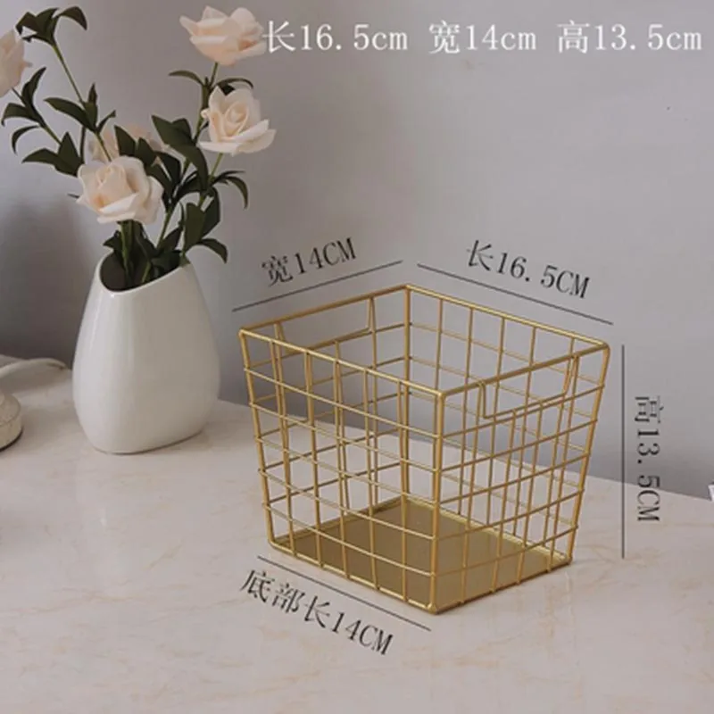 

Golden Iron Bookshelf Creative Multifunction Metal Basket Living Room Desktop Decoration Magazine Book Display Sundry Organizer
