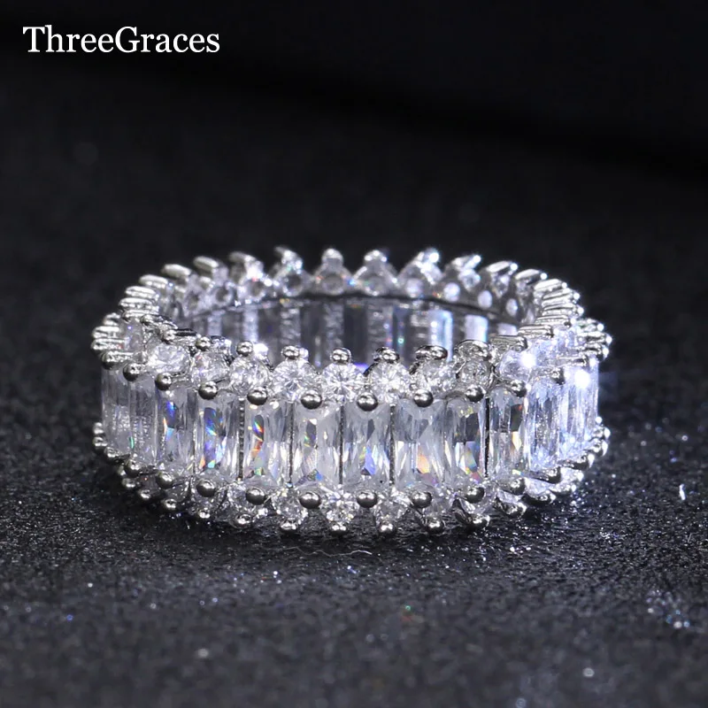 ThreeGraces классический свадебный банк ювелирные изделия прозрачный длинный квадратный вырез Белый Чешский хрусталь можное обручальное кольцо для женщин RG063
