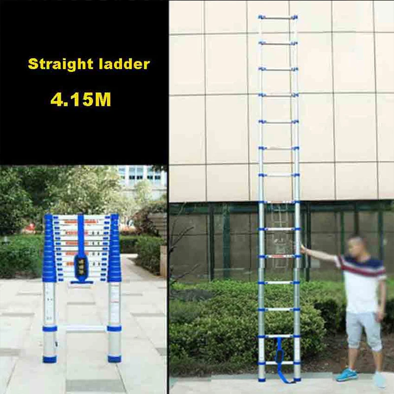 Portable Household Extension Ladder Thicken Aluminium Alloy Single-sided Straight Ladder 4.15M 14-Step Ladder
