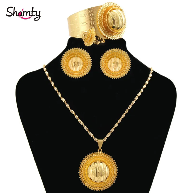 

Shamty Bridal Sets Ethiopian Jewelry Nigeria Eritrea Kenya African Jewelry Habasha Wedding Set Pure Gold Color A30029/04
