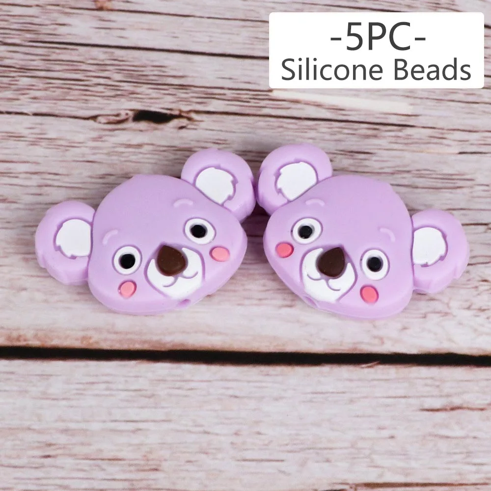 BPA Free Koala Baby Teether Silicone Beads For DIY Teething Necklace Gift Nurs Accessories Food Grade Silicone Teether Rodents - Цвет: 5pc beads