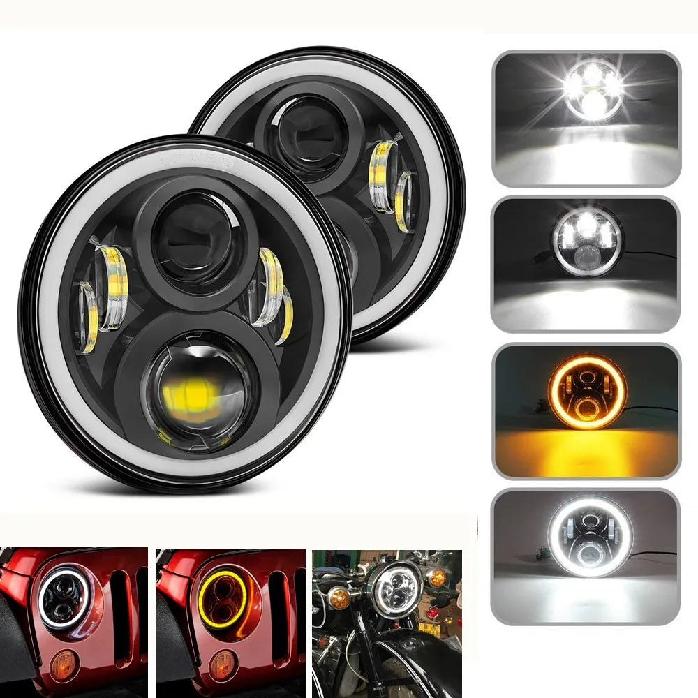 

Car Accessories 7 Inch LED Headlights For Hummer H1 H2 60W White DRL Amber Turn Signal Led Headlight For Jeep Wrangler JK